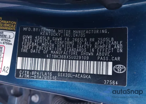 2005 Toyota Avalon Xls из США, поврежденный, VIN 4T1BK36BX5U029109